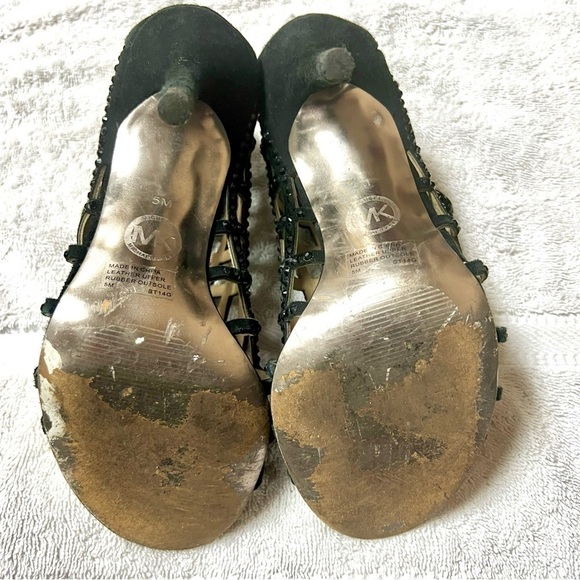 MICHAEL Michael Kors Yvonne rhinestone Caged Open Toe Sandals Black Suede 5 - Picture 8 of 10
